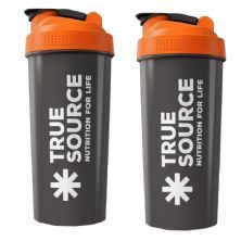 Kit 2X Coqueteleira Slim - 600ml  Preta e Laranja - True Source