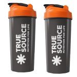 Kit 2X Coqueteleira Slim - 600ml  Preta e Laranja - True Source