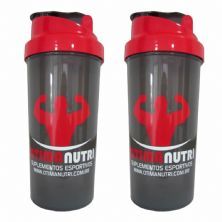 Kit 2X Coqueteleira Slim - 600ml Preto Tampa Vermelha - OtimaNutri