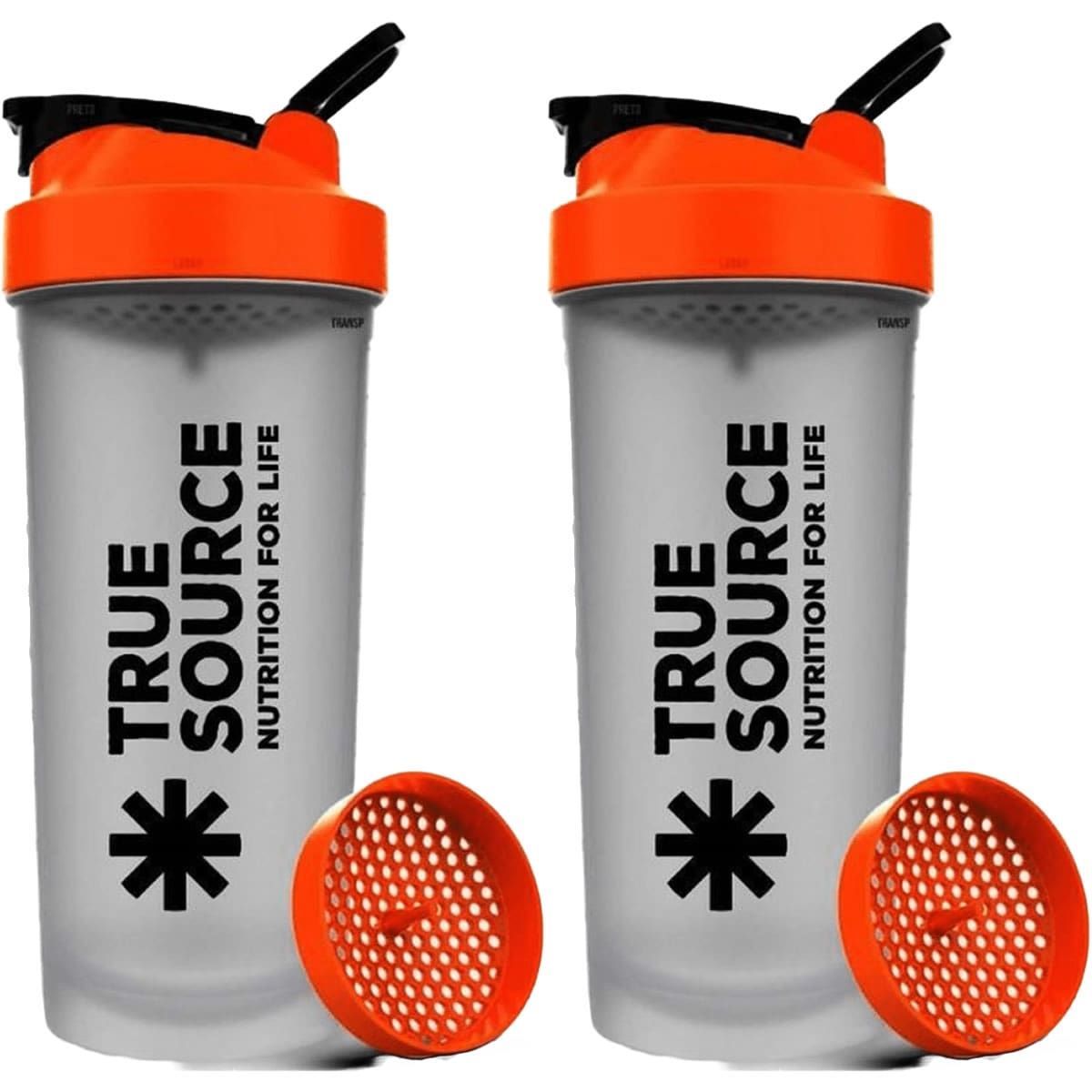 Kit 2X Coqueteleira Slim - 600ml Transparente e Laranja - True Source