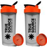 Kit 2X Coqueteleira Slim - 600ml Transparente e Laranja - True Source