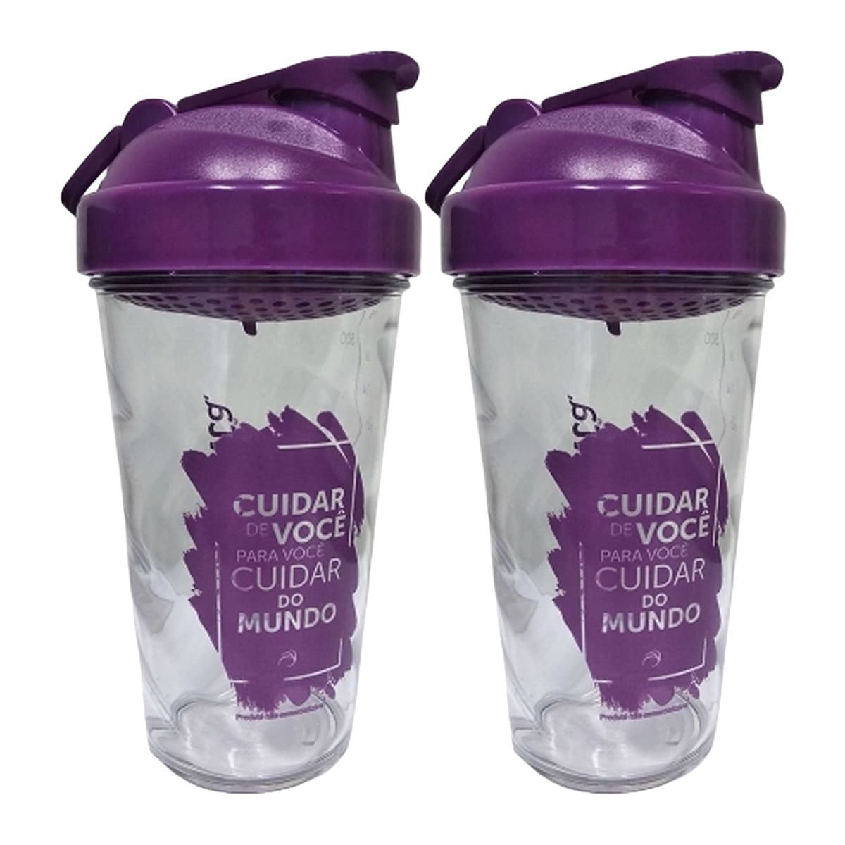 Kit 2X Coqueteleira Transparente/Roxo 500ml - Sanavita