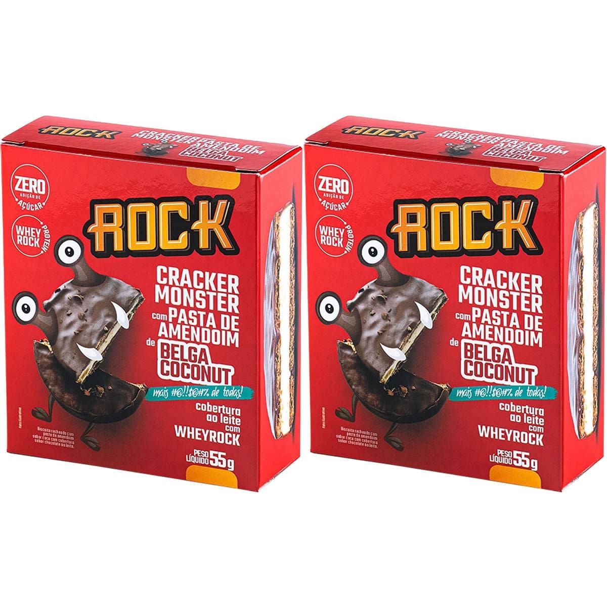Kit 2X Cracker Monster Com Pasta De Amendoim - 55g Belga Coconut - Rock Peanut