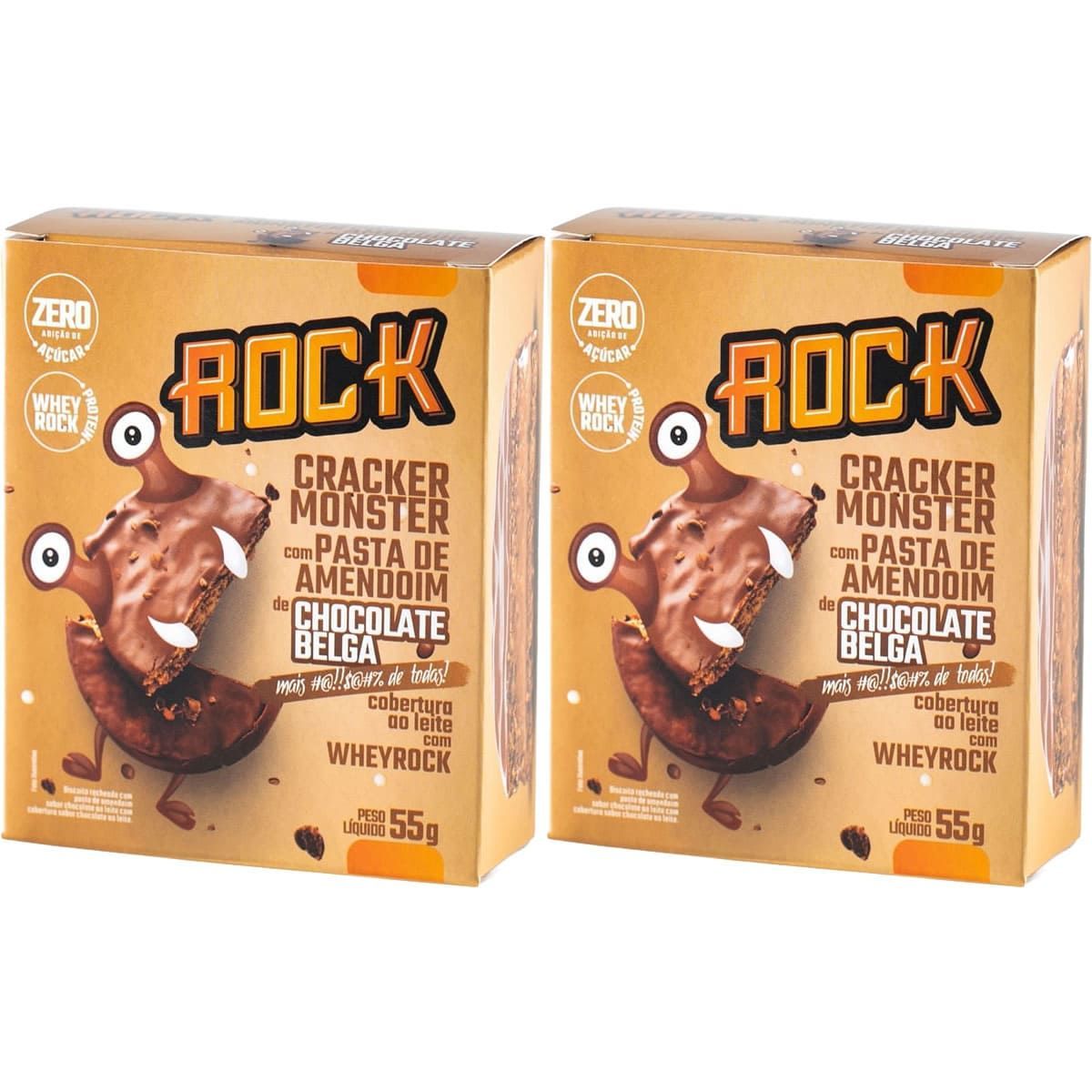 Kit 2X Cracker Monster Com Pasta De Amendoim - 55g Chocolate Belga - Rock Peanut