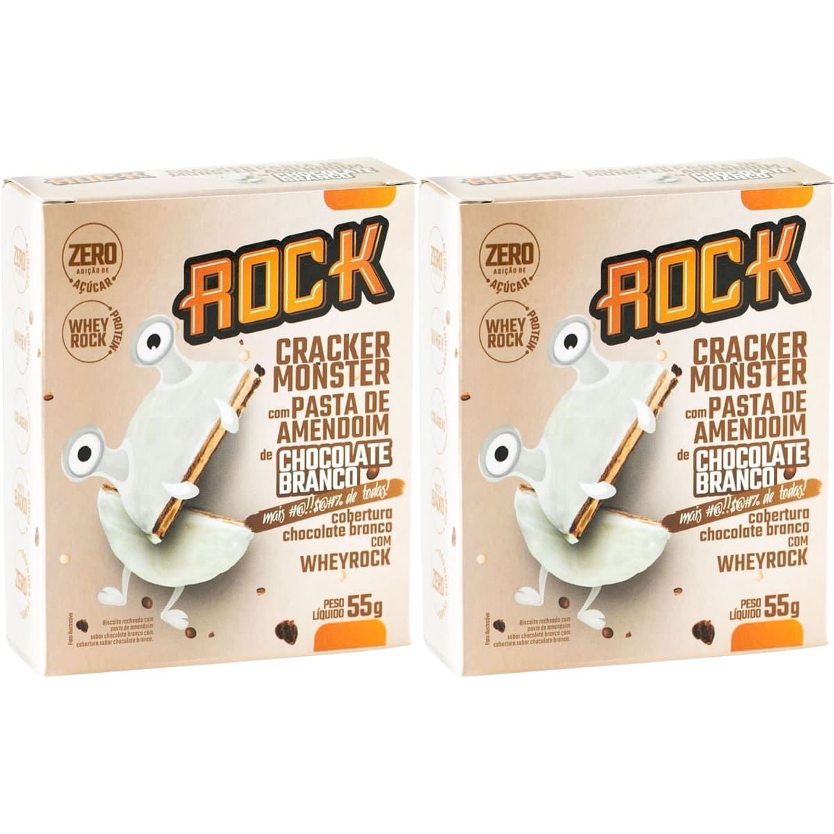 Kit 2X Cracker Monster Com Pasta De Amendoim - 55g Chocolate Branco - Rock Peanut