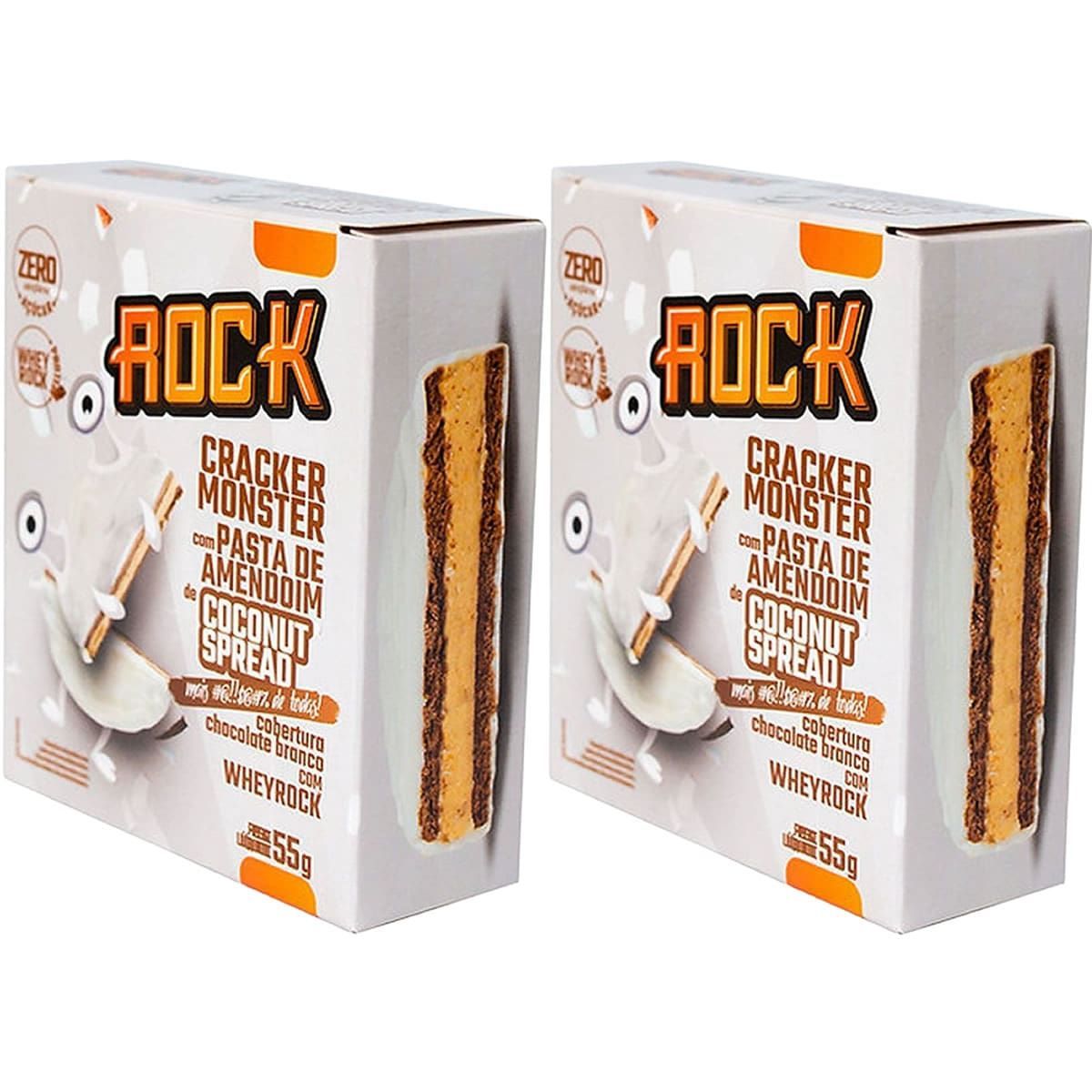 Kit 2X Cracker Monster Com Pasta De Amendoim - 55g Coconut Spread - Rock Peanut