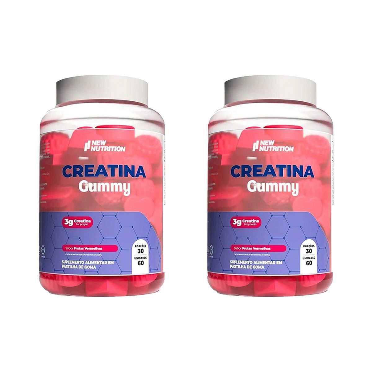 Kit 2X Creatina Gummy - 60 Gomas Freutas Vermelhas -  Newnutrition