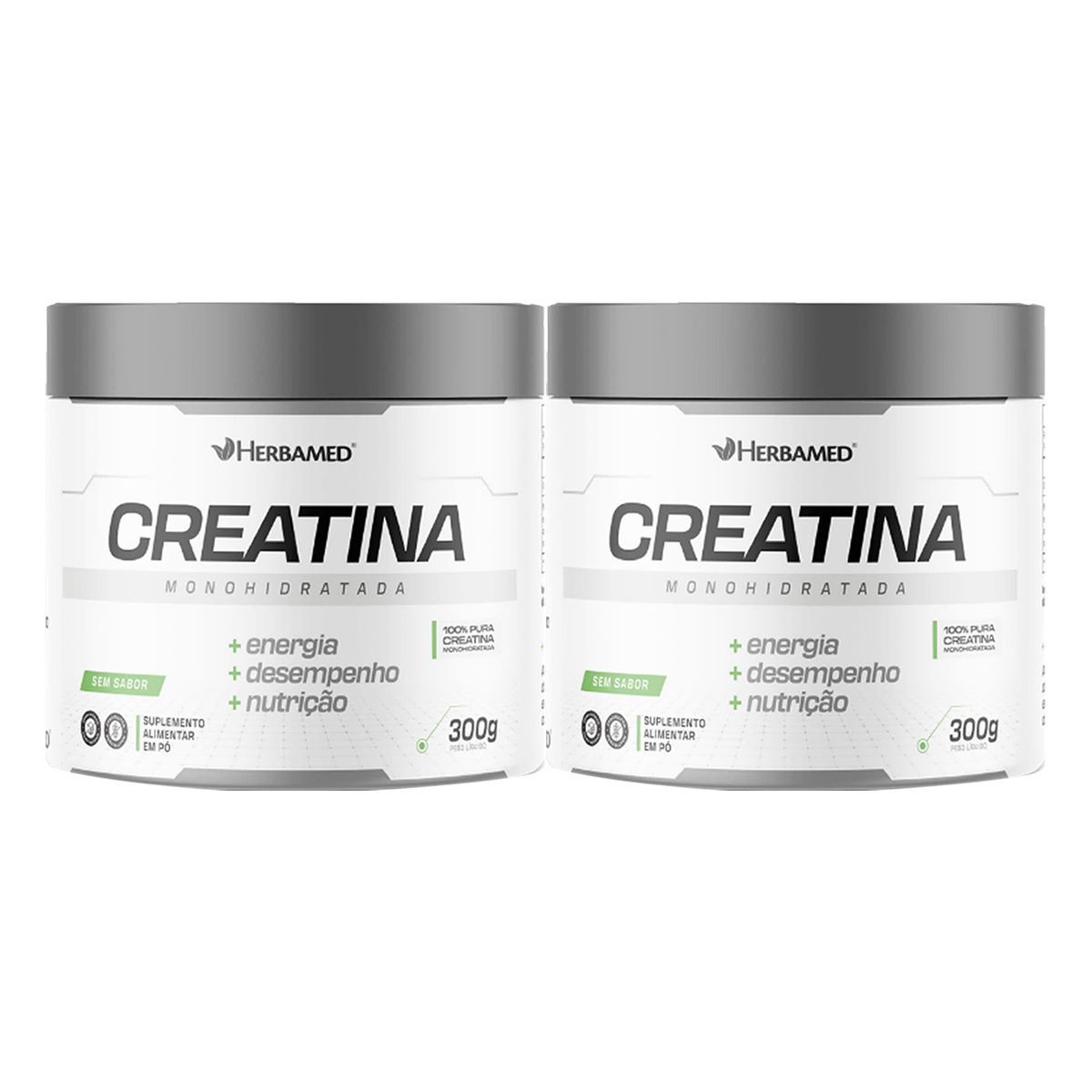 Kit 2X Creatina Monohidratada - 300g Sem Sabor - Herbamed