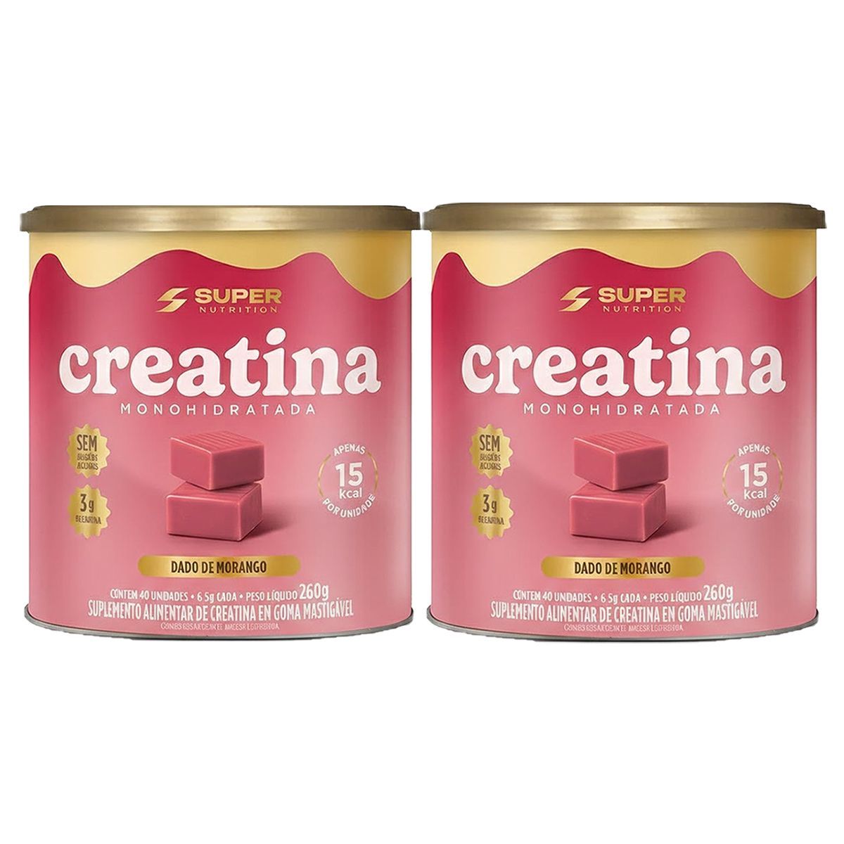 Kit 2X Creatina Monohidratada - 40 Dados 6,5g Caramelo de Morango - Desinch�