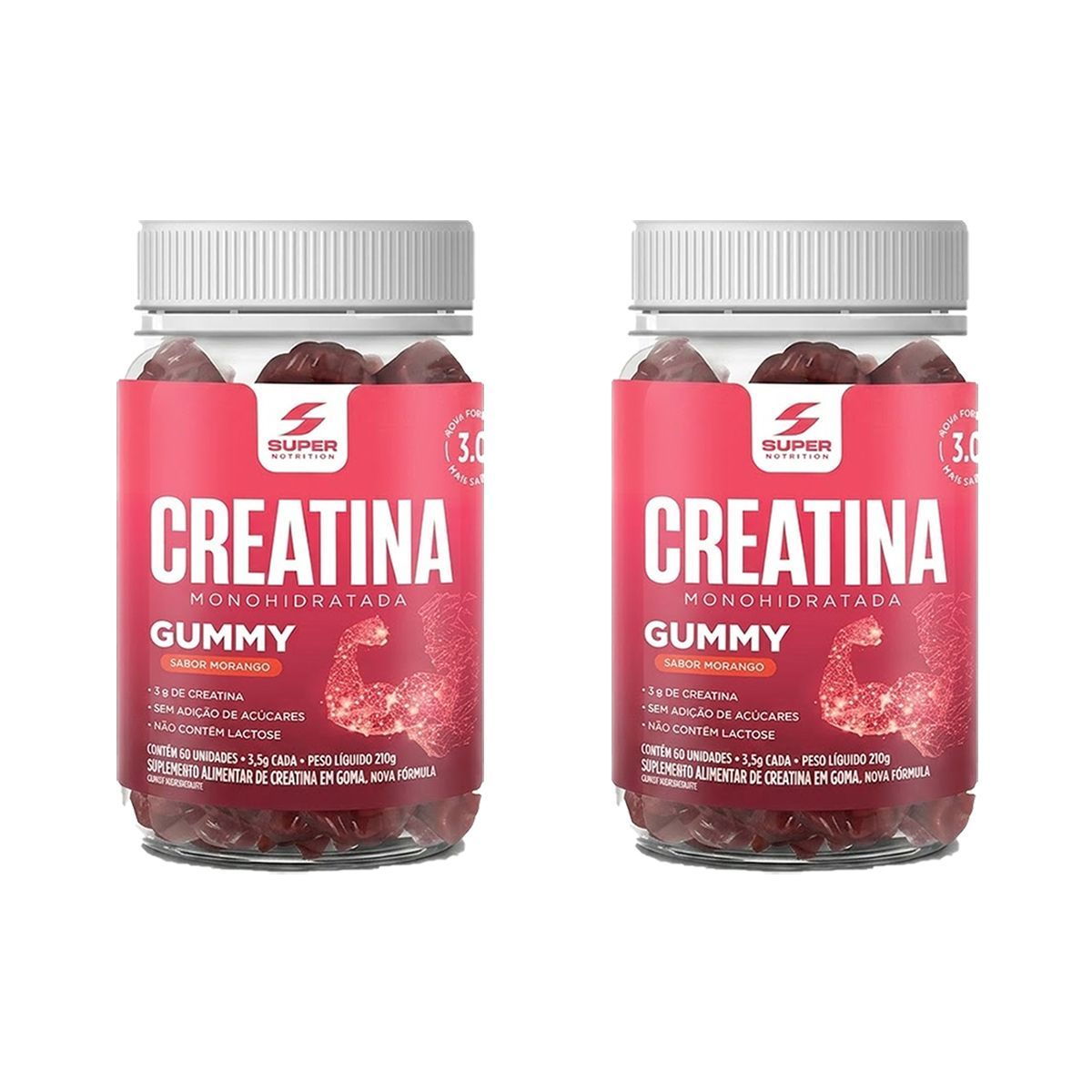 Kit 2X Creatina Monohidratada Gummy - 60 Gomas 3,5g Morango - Desinch�