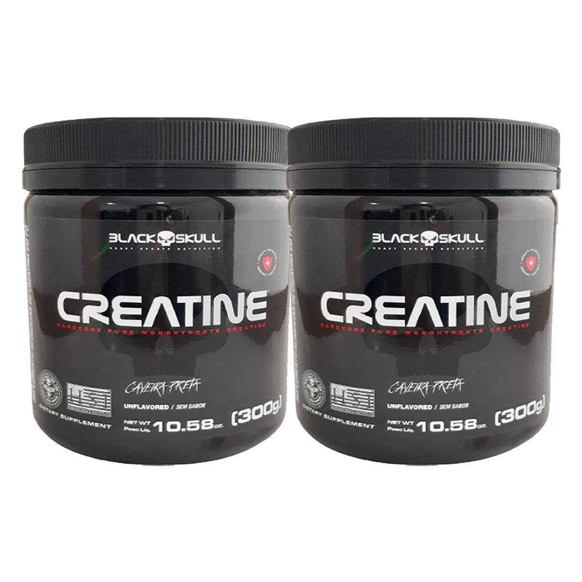 Kit 2X Creatine Monohidratada - 300g Sem Sabor  - Black Skull