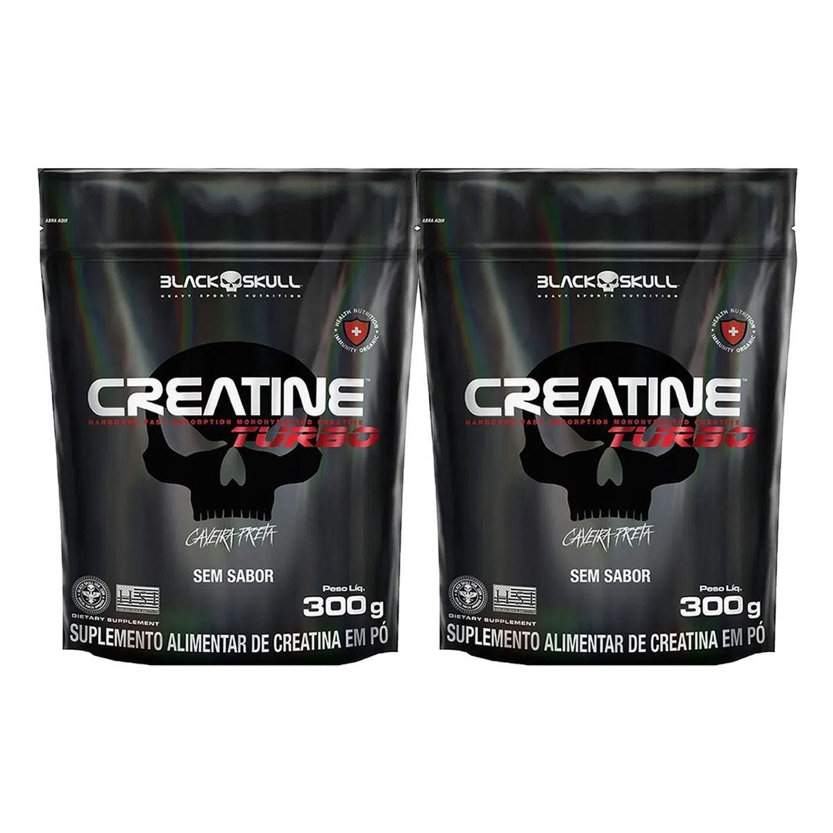 Kit 2X Creatine Turbo Monohidratada - 300g Refil Sem Sabor - Black Skull
