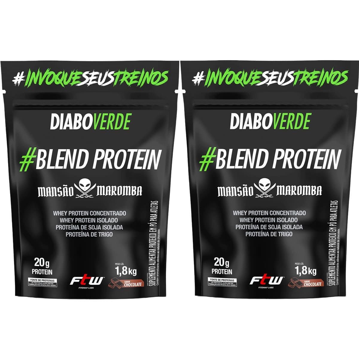 Kit 2X Diabo Verde Blend Protein Mans�o Maromba - 1800g Refil Chocolate - FTW