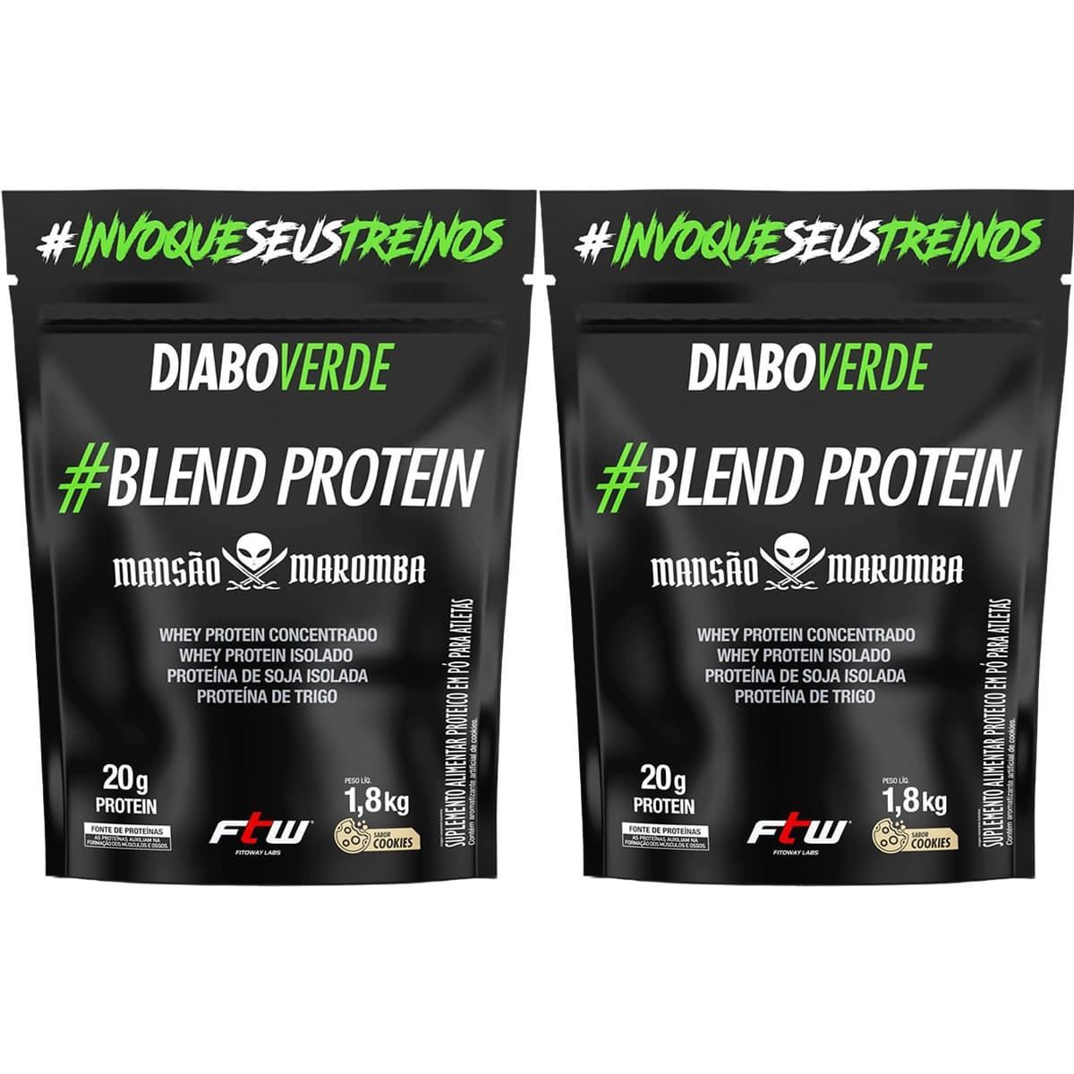 Kit 2X Diabo Verde Blend Protein Mans�o Maromba - 1800g Refil Cookies - FTW