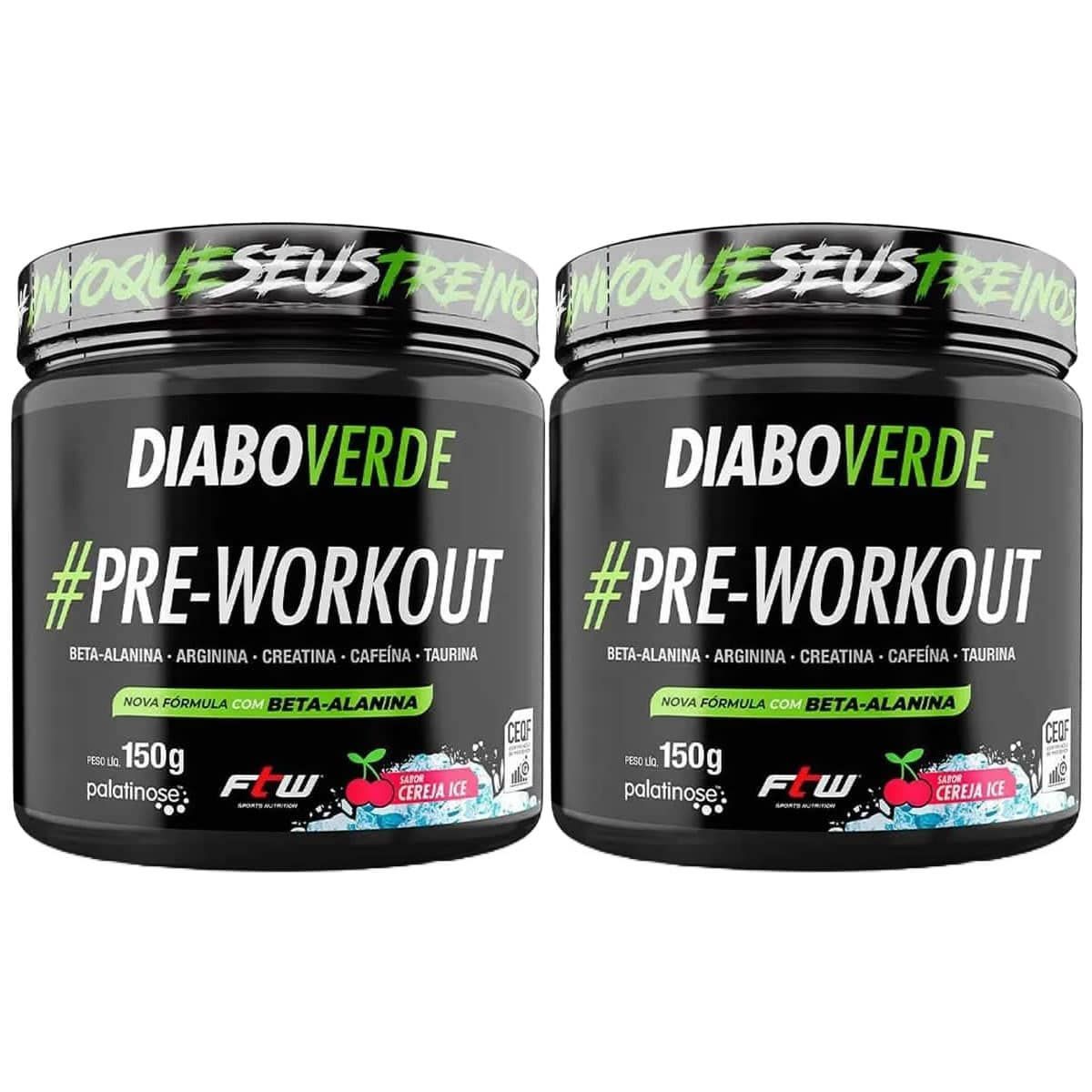 Kit 2X Diabo Verde Pre - Workout Nova F�rmula- 150g Cereja Ice - FTW