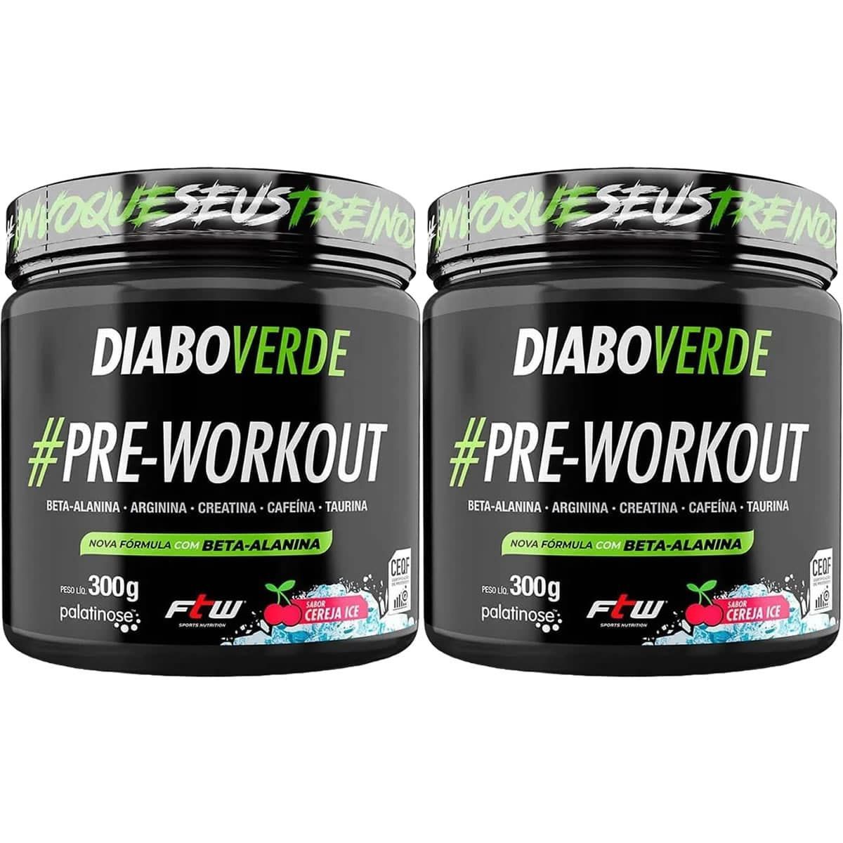 Kit 2X Diabo Verde Pre - Workout Nova F�rmula- 300g Cereja Ice - FTW