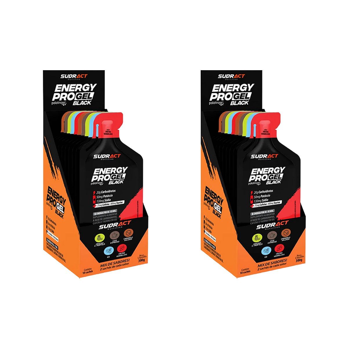 Kit 2X Energy Pro Gel Black - 10 Sach�s 30g Sabores Diversos - Sudract Nutrition