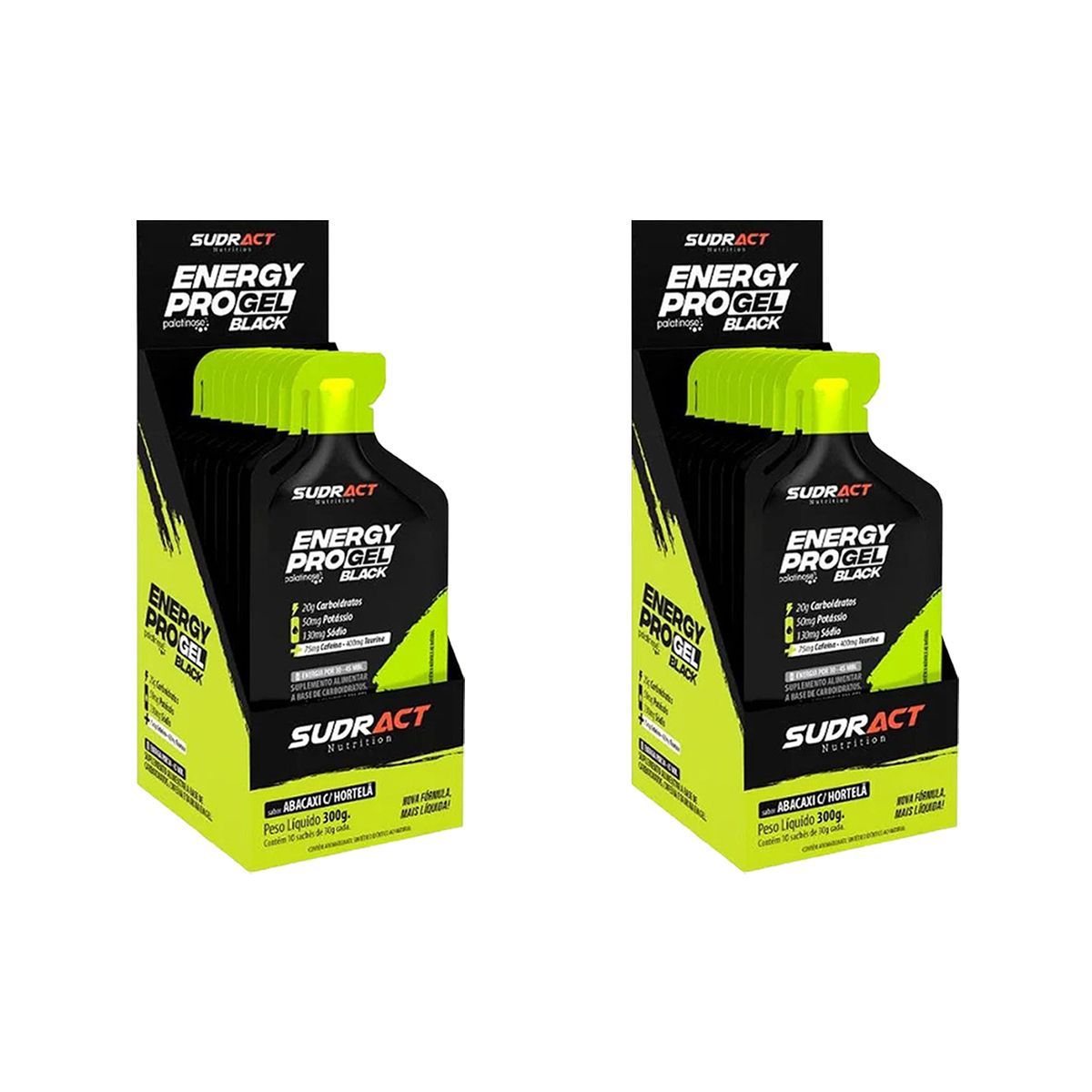 Kit 2X Energy Pro Gel Black - Caixa com 10 sach�s de 30g Abacaxi com Hortel� - Sudract Nutrition
