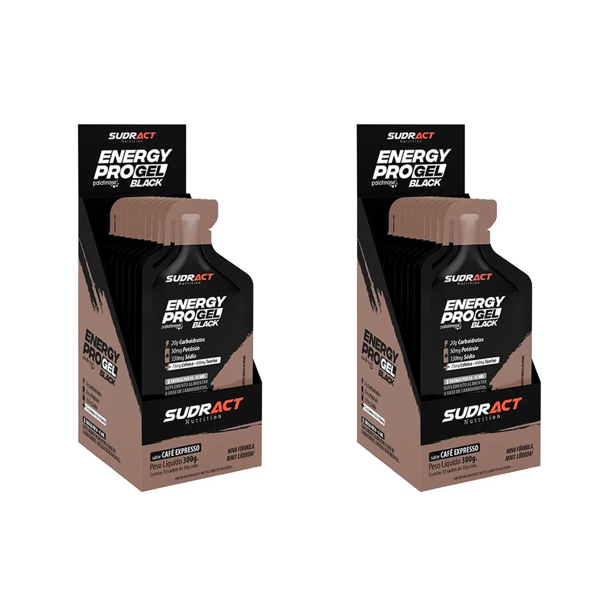 Kit 2X Energy Pro Gel Black - Caixa com 10 sach�s de 30g Caf� Expresso - Sudract Nutrition