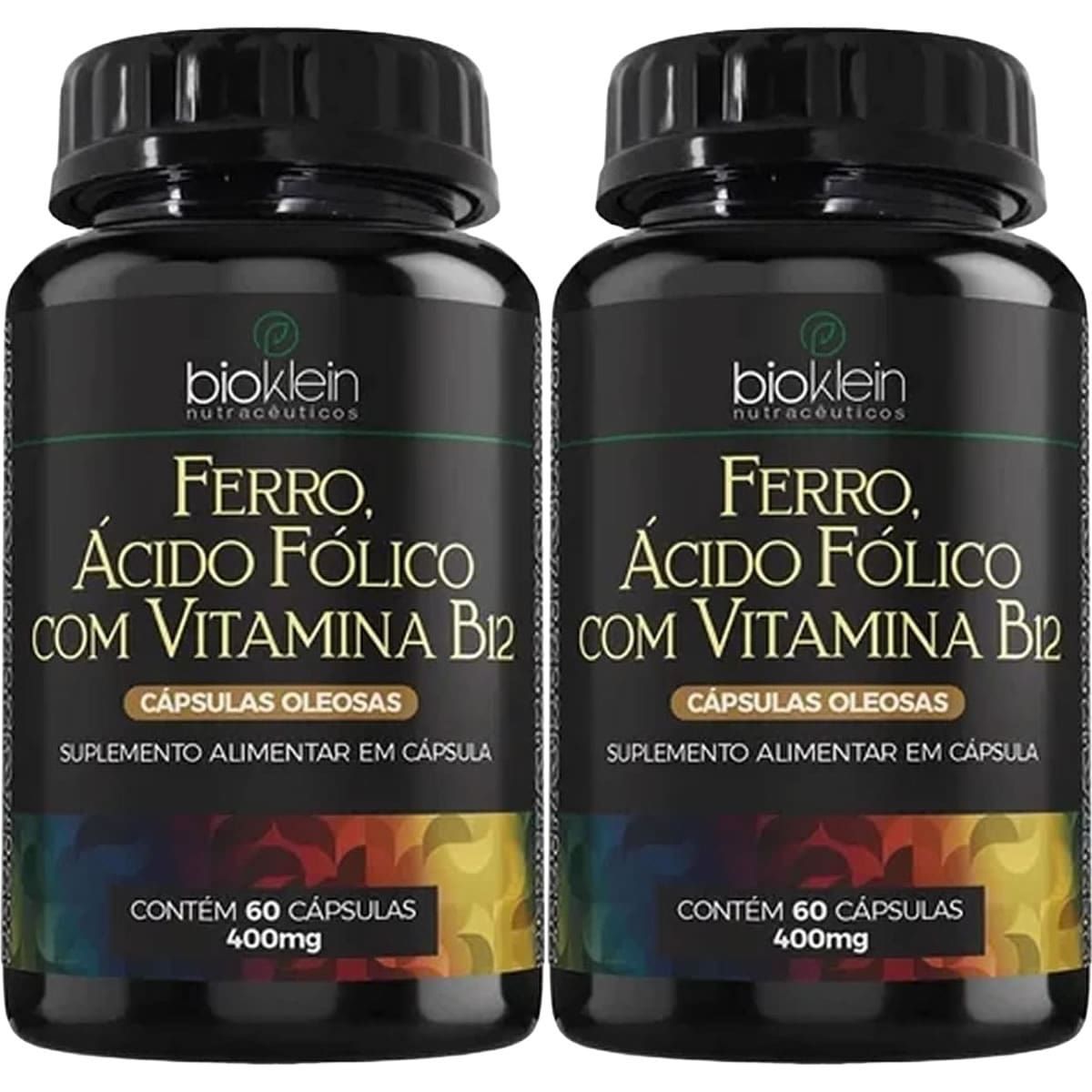 Kit 2X Ferro, �cido F�lico e Vitamina B12 - 60 C�psulas - Bioklein
