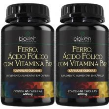Kit 2X Ferro, �cido F�lico e Vitamina B12 - 60 C�psulas - Bioklein