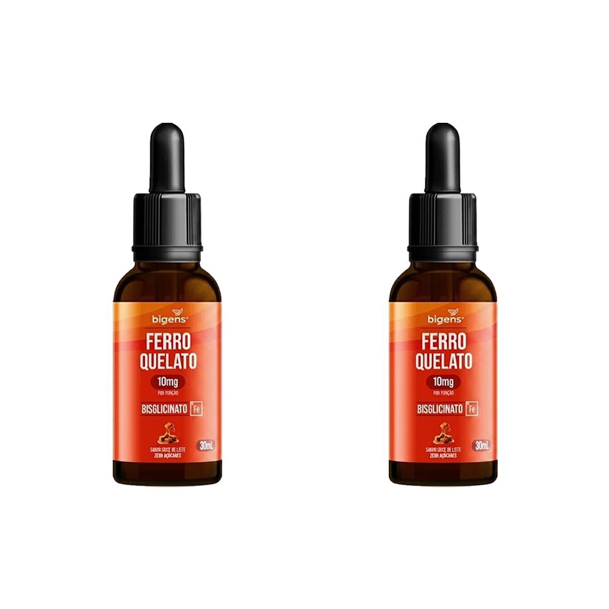 Kit 2X Ferro Quelato 10mg Gotas - 30ml Doce de Leite - Bigens