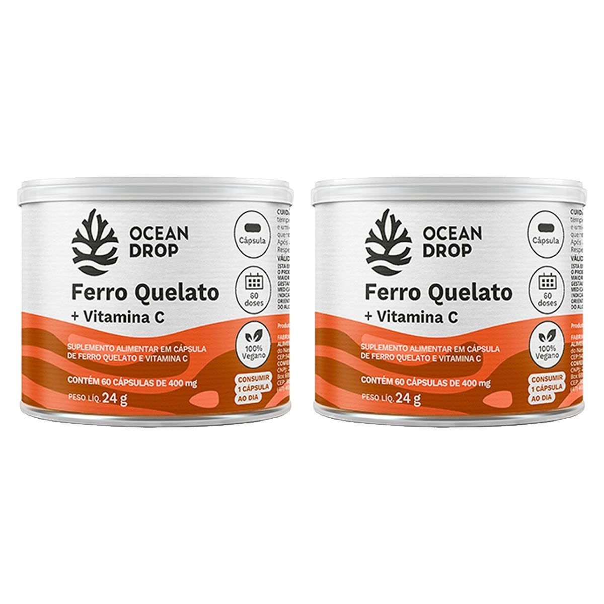 Kit 2X Ferro Quelato + Vitamina C - 60 C�psulas 400mg - Ocean Drop