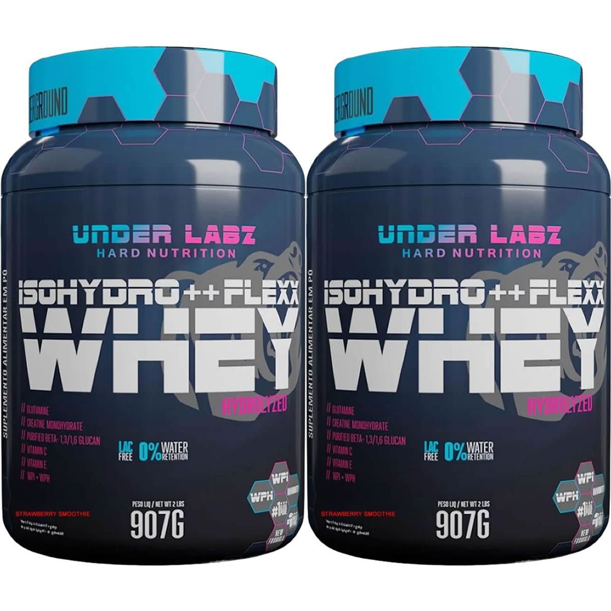 Kit 2X Flexx Whey Isohydro++ - 907g Strawberry Smoothie - Under Labz