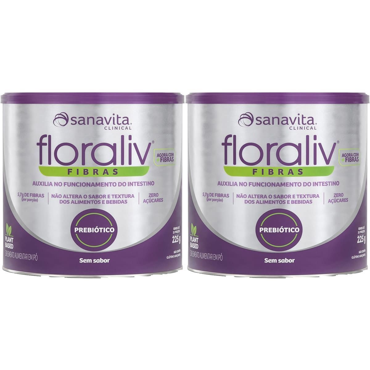 Kit 2X Floraliv Fibras - 225g Sem Sabor - Sanavita