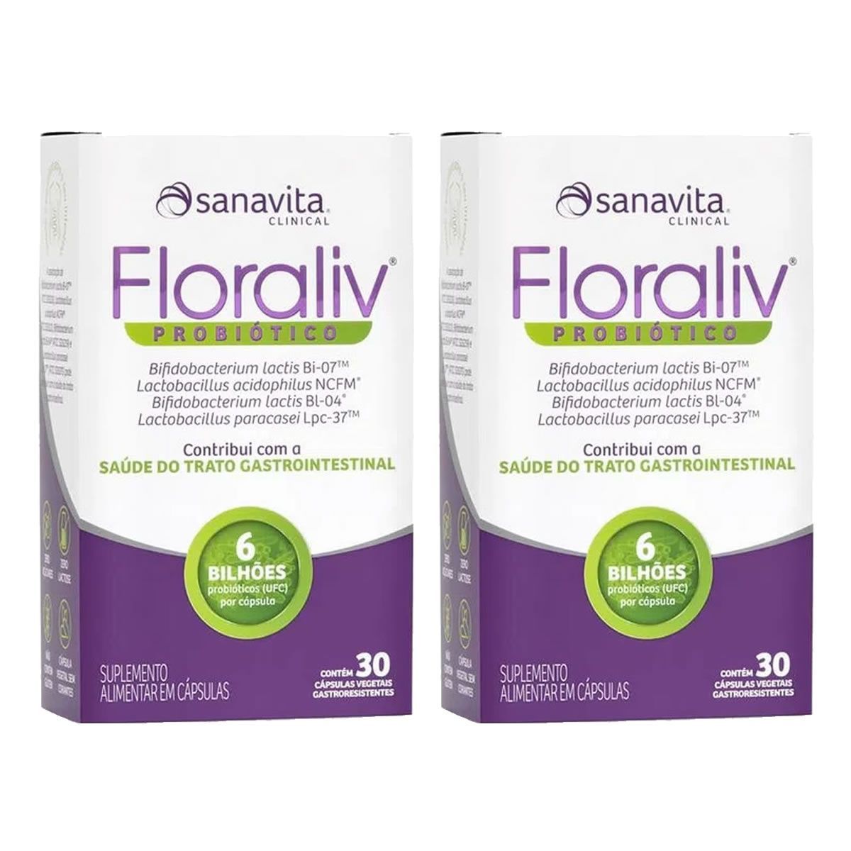Kit 2X Floraliv Probiotico - 30 C�psulas Vegetais - Sanavita