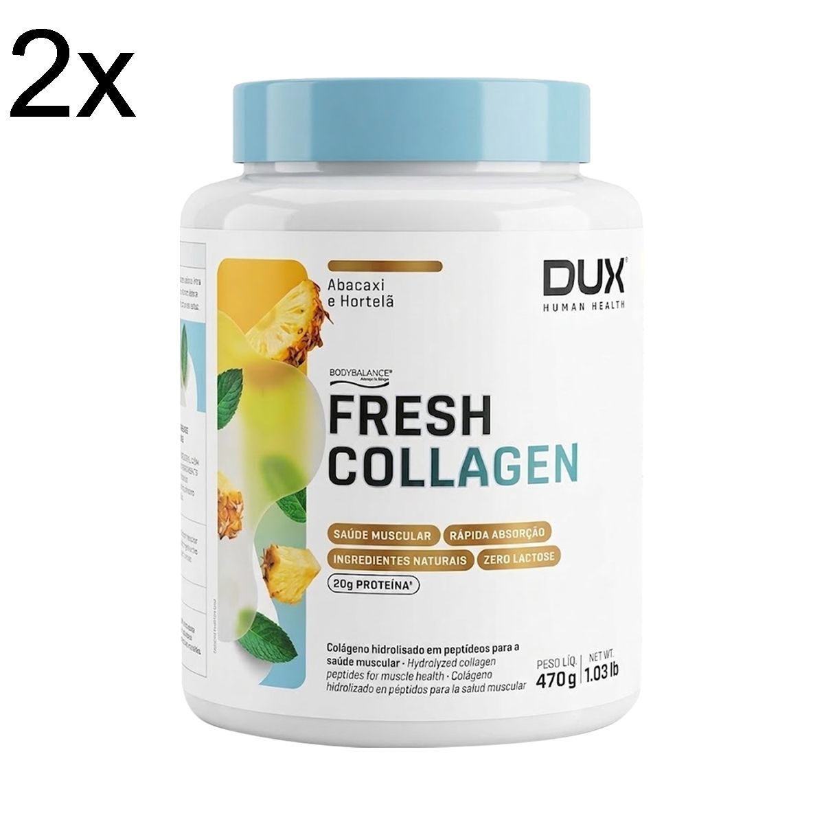 Kit 2X Fresh Collagen - 450g Abacaxi e Hortel� - Dux Nutrition