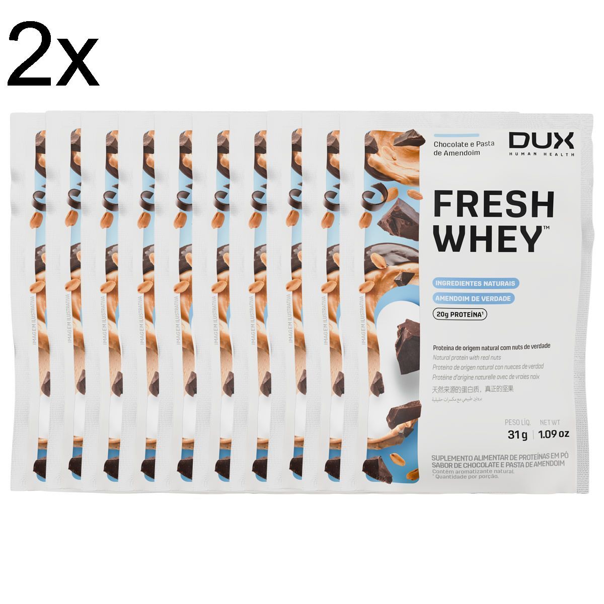 Kit 2X Fresh Whey - 10 Sach�s 31g Chocolate e Pasta de Amendoim - Dux Nutrition