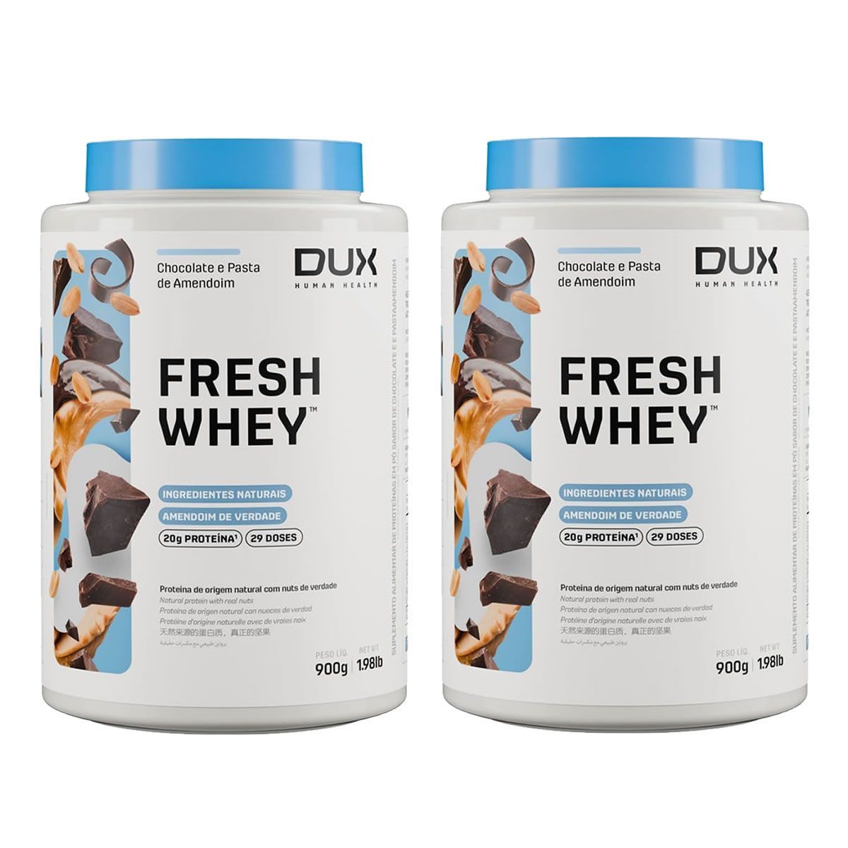 Kit 2X Fresh Whey - 900g  Chocolate e Pasta de Amendoim - Dux Nutrition