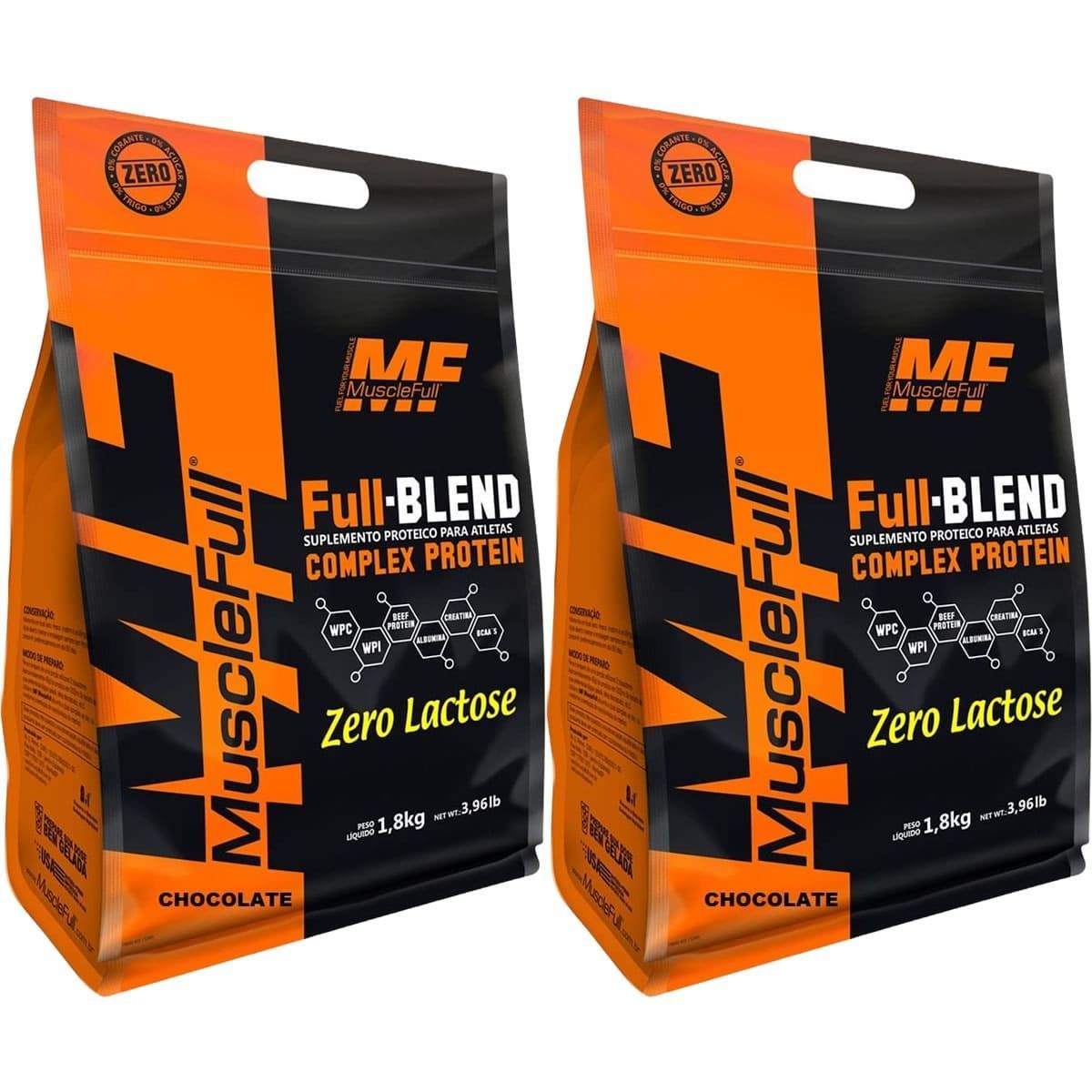 Kit 2X Full Blend Zero Lactose - 1800g Chocolate - Muscle Full