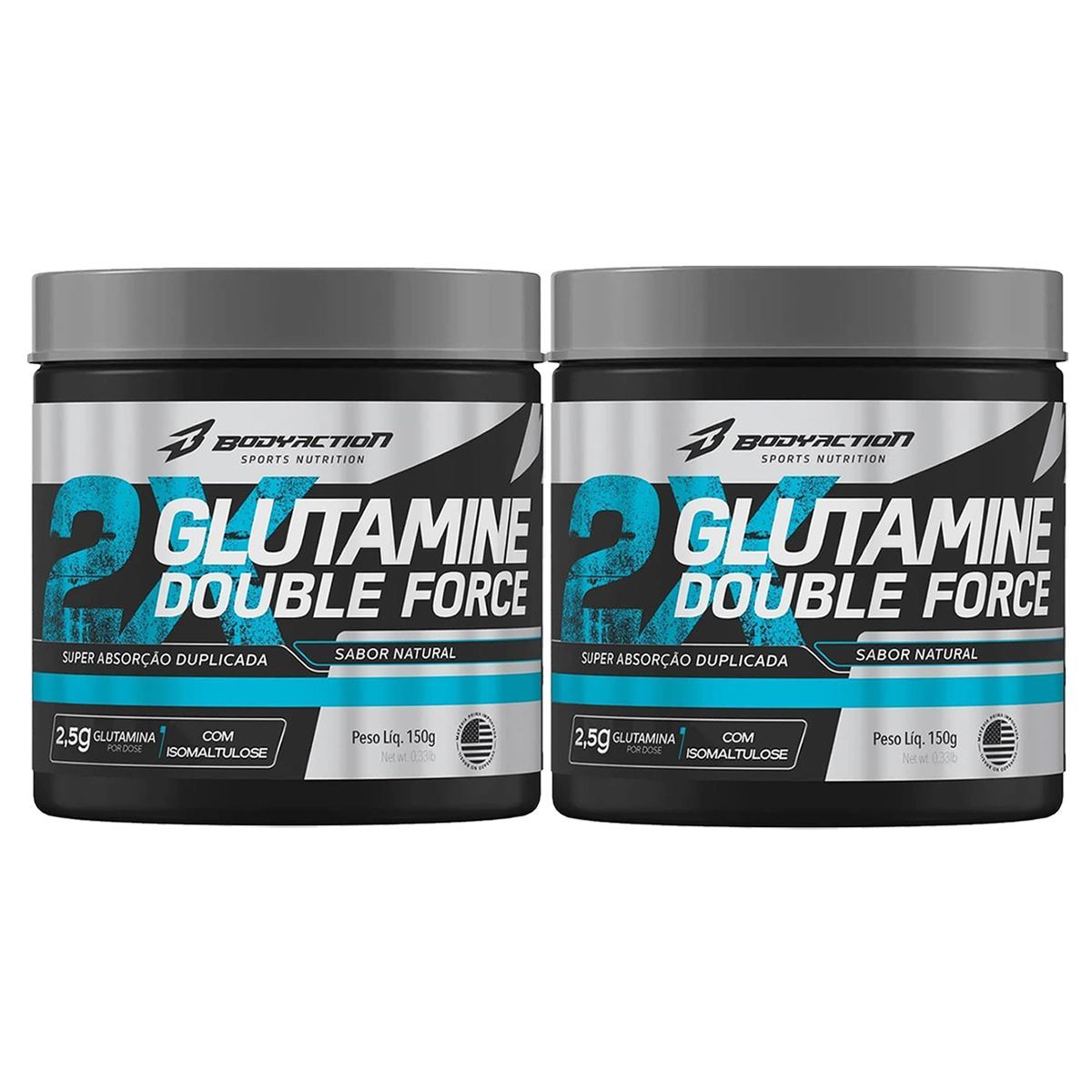 Kit 2X Glutamine Double Force - 150g Natural - BodyAction