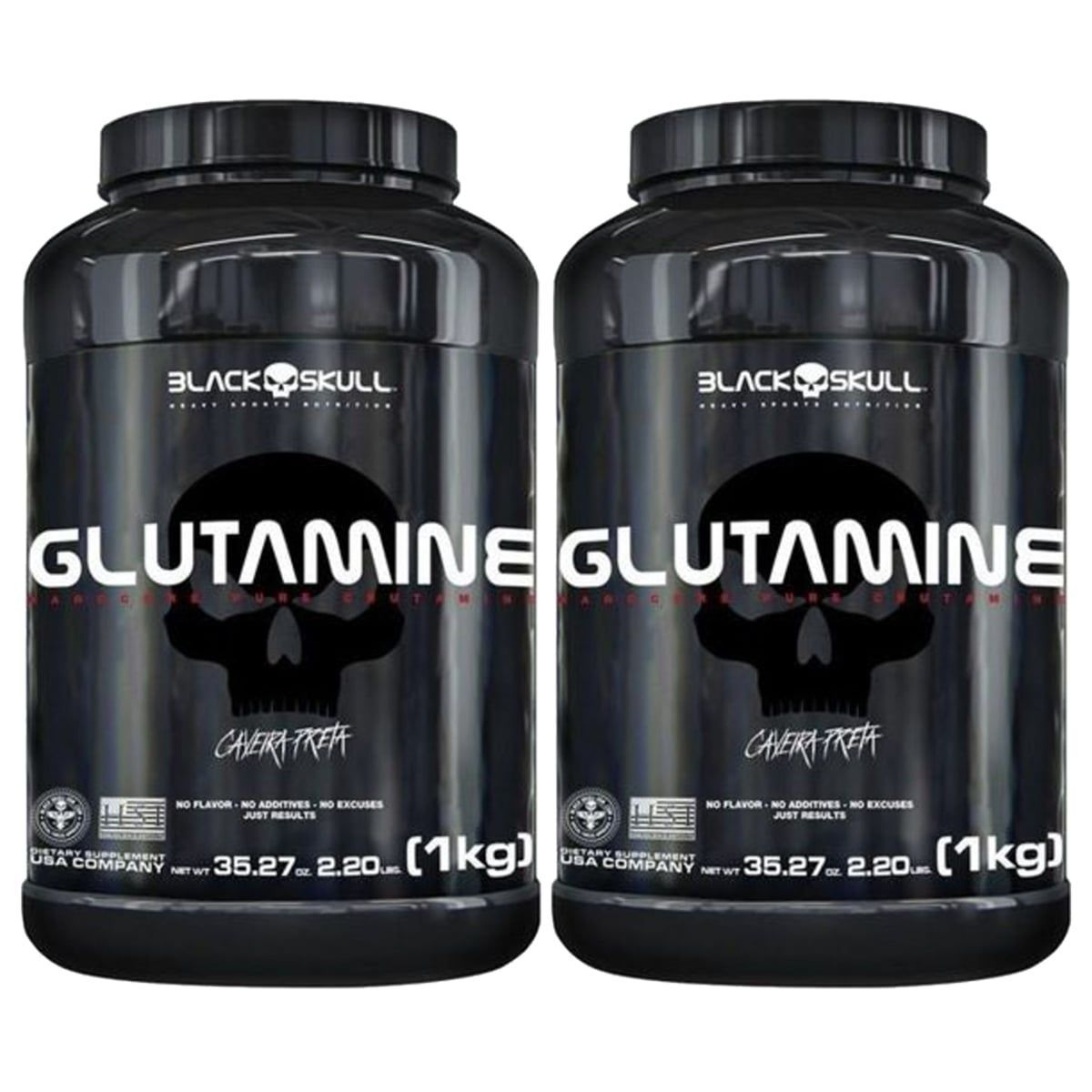Kit 2X Glutamine - Sem Sabor 1000g - Black Skull