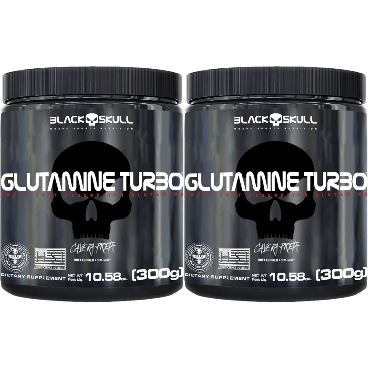 Kit 2X Glutamine Turbo - 300g Sem Sabor - Black Skull