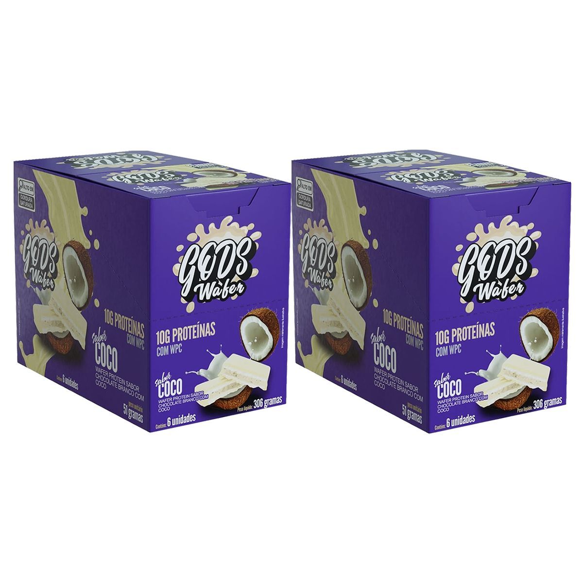 Kit 2X Gods Wafer  - 6 Unidades de 51g Coco - Canibal