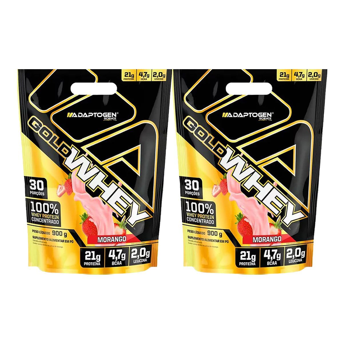 Kit 2X Gold Whey - 900g Refil Morango - Adaptogen