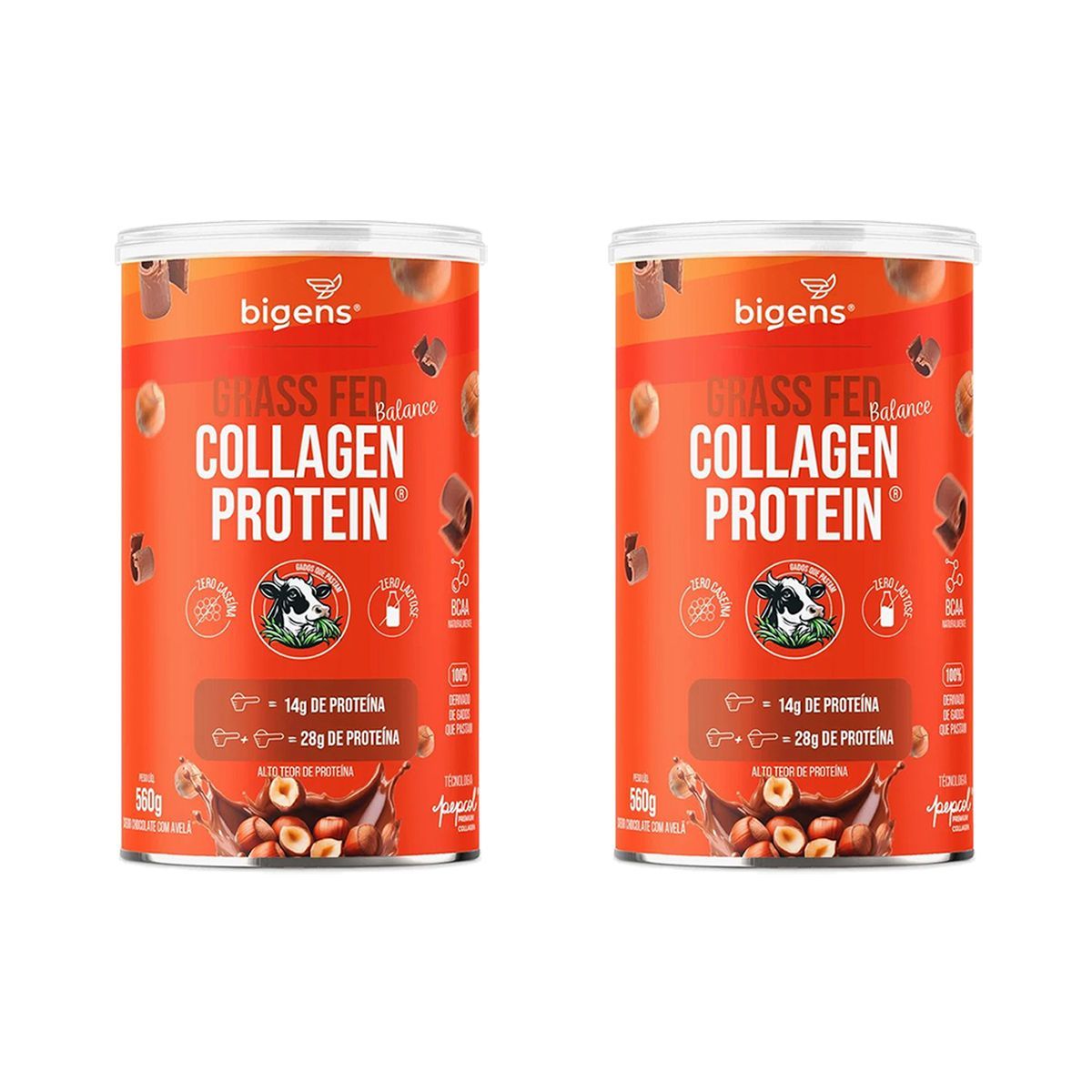Kit 2X Grass Fed Balance Collagen Protein - 560g Chocolate com Avel� - Bigens