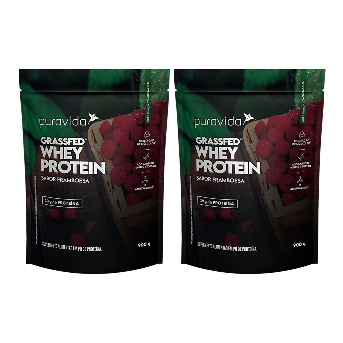 Kit 2X Grassfed Whey Protein - Refil 900g Framboesa - Pura Vida