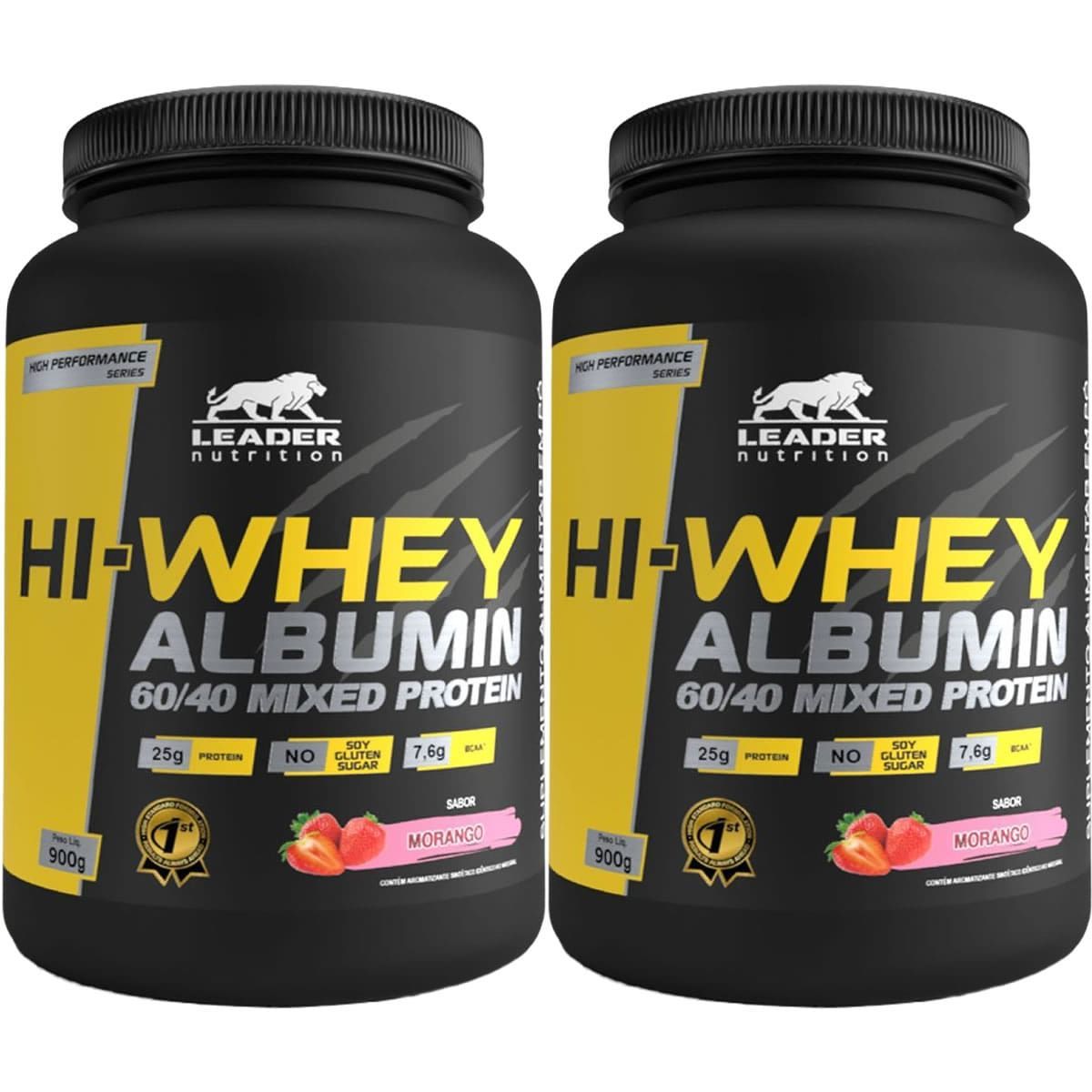 Kit 2X Hi-Whey Albumin 60/40 Mixed Protein - 900g Morango - Leader Nutrition