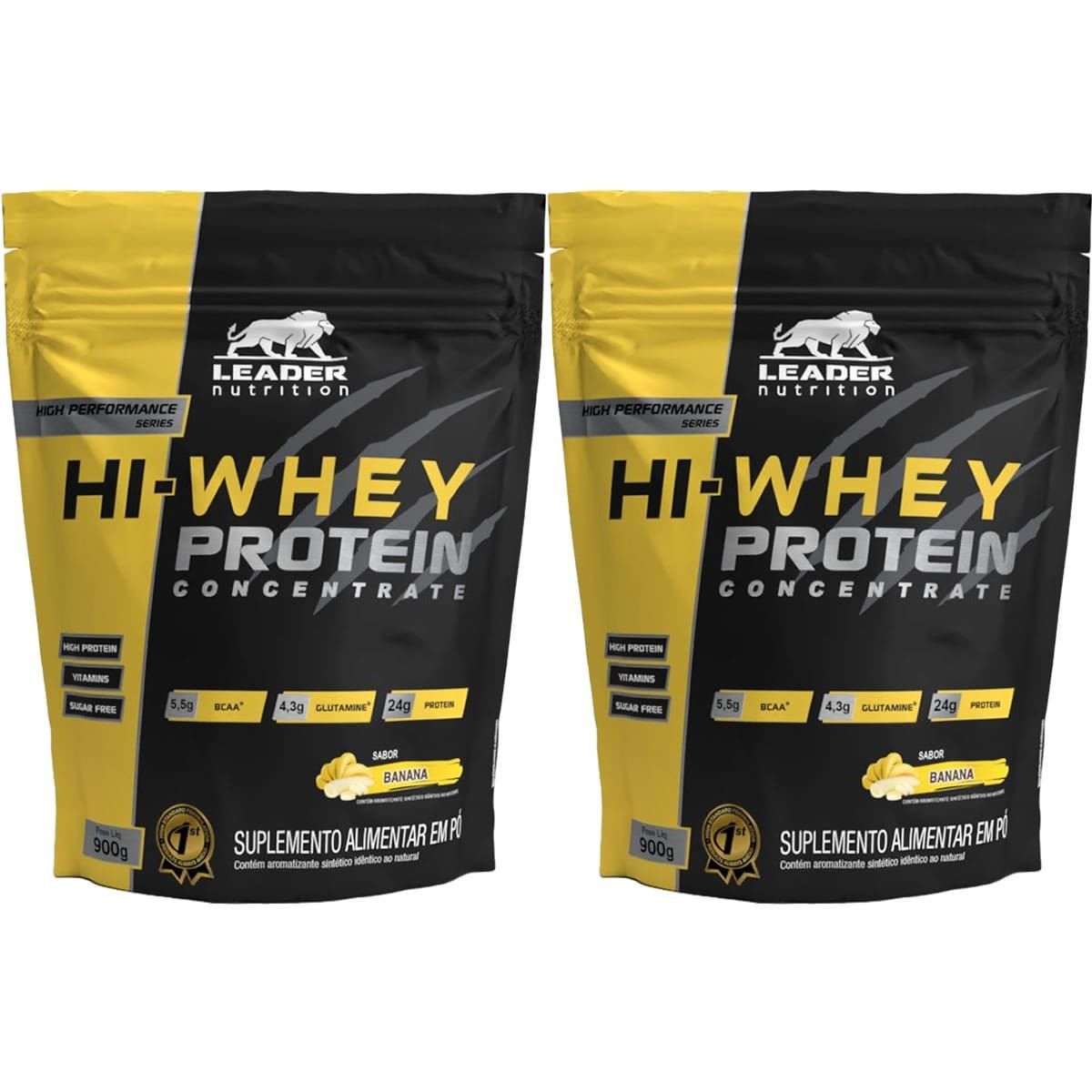 Kit 2X Hi-Whey Protein Concentrate 100% - 900g Refil Banana - Leader Nutrition