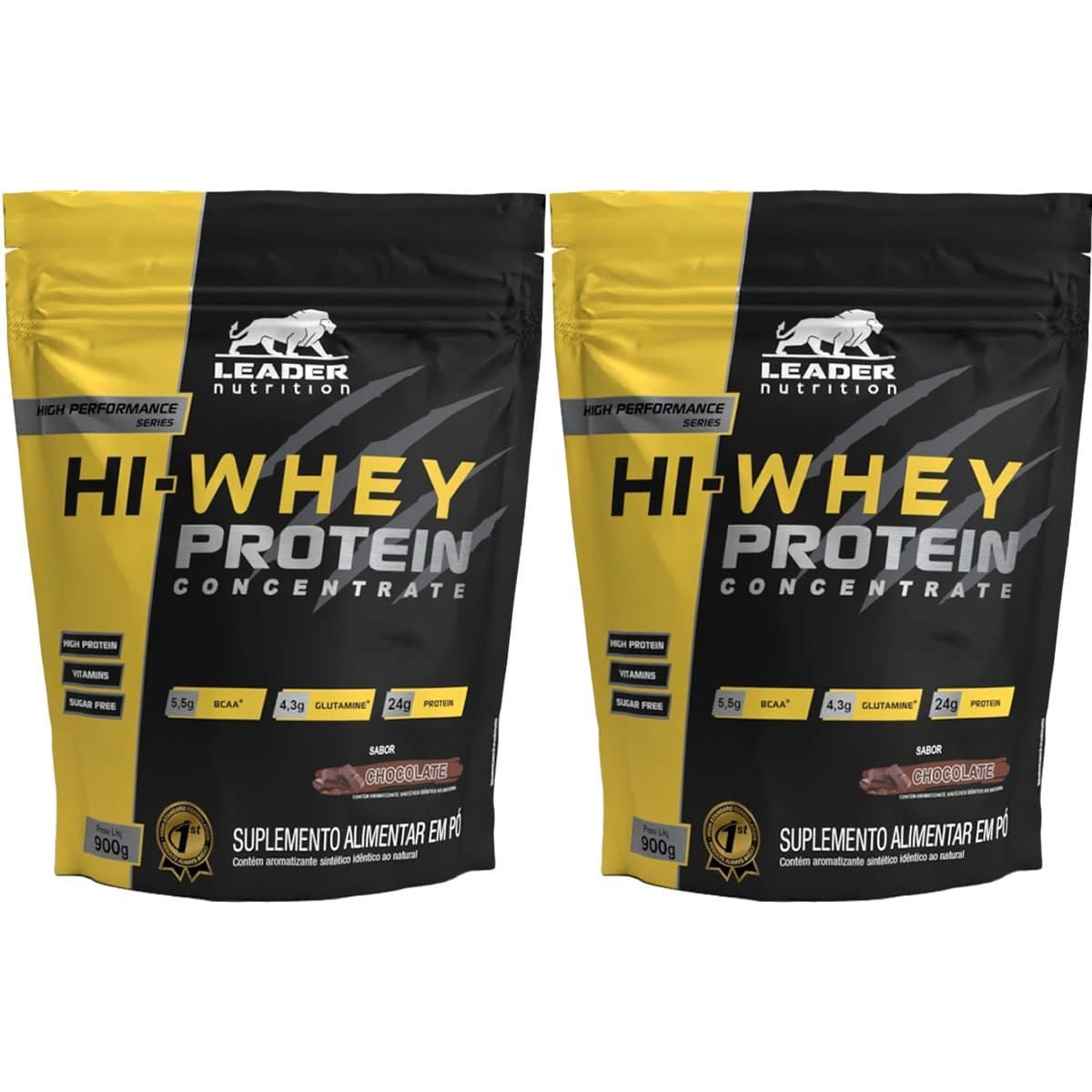 Kit 2X Hi-Whey Protein Concentrate 100% - 900g Refil Chocolate - Leader Nutrition