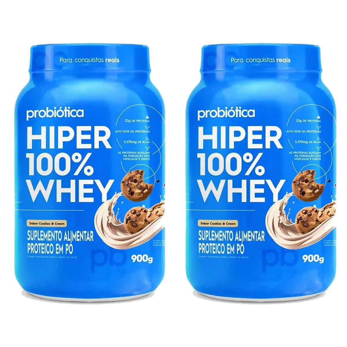 Kit 2X Hiper 100% Whey - 900g Cookies & Cream - Probiotica