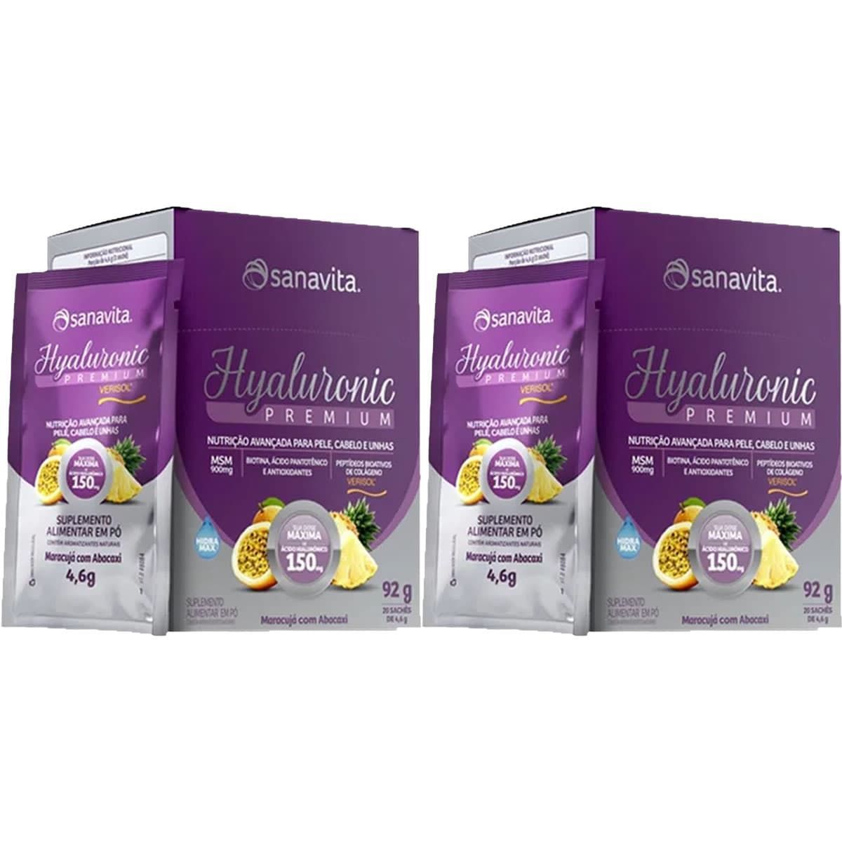 Kit 2X Hyaluronic Premium Verisol - 20 Sticks de 4,6g Maracuj� com Abacaxi - Sanavita