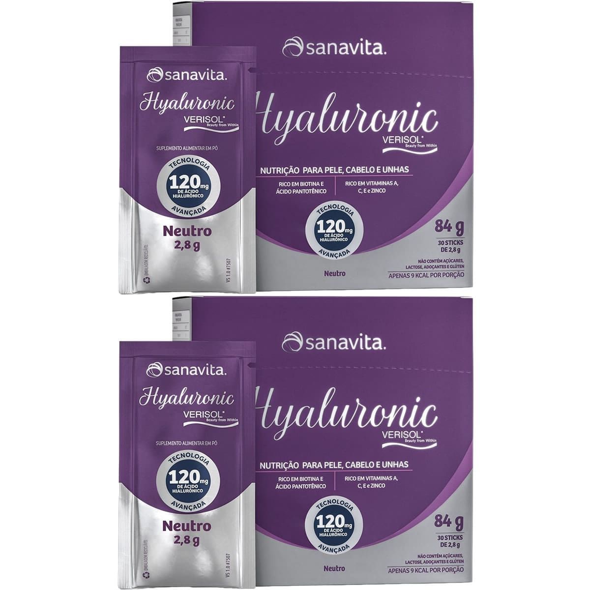 Kit 2X Hyaluronic Verisol - 30 Sticks de 2,8g Neutro - Sanavita