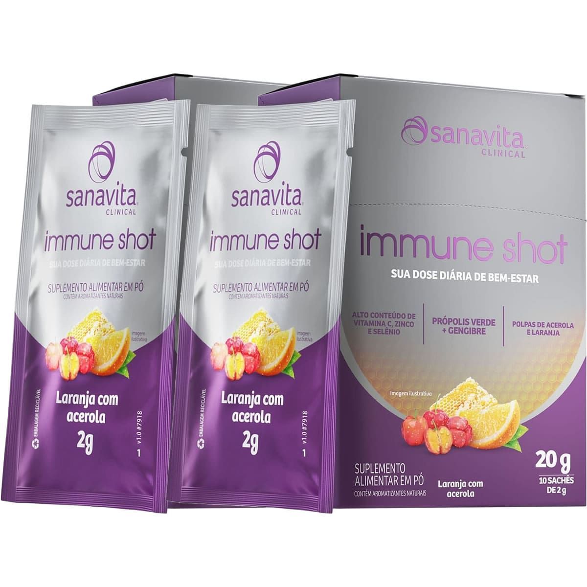 Kit 2X Immune Shot - 10 Sach�s de 2g Laranja com Acerola - Sanavita