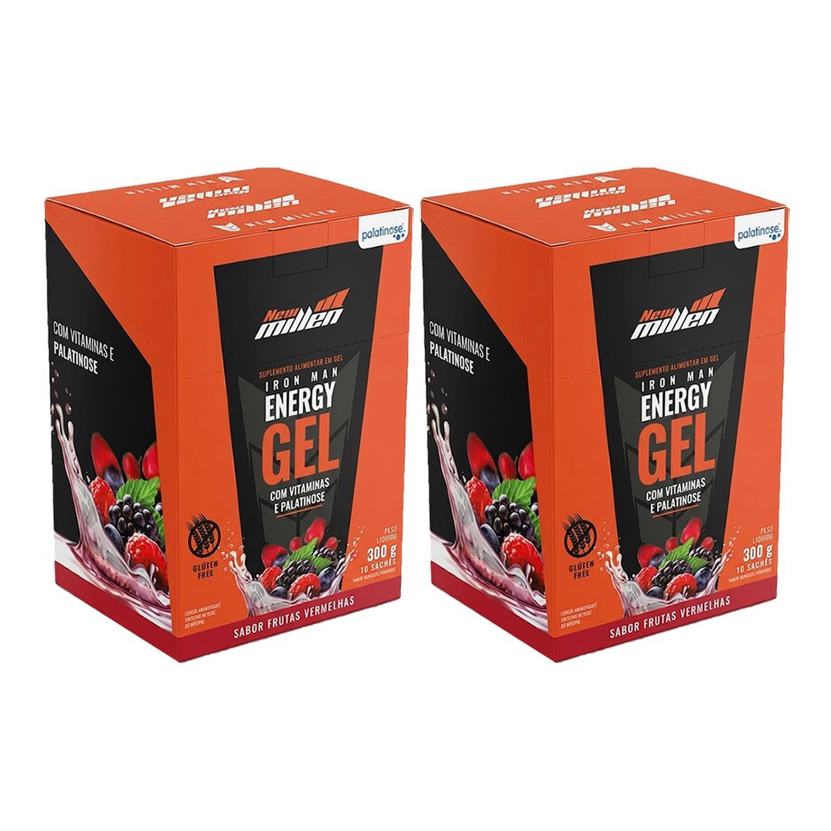 Kit 2X Iron Man Instant Energy Gel - 10 Unidades 30g Frutas Vermelhas - New Millen