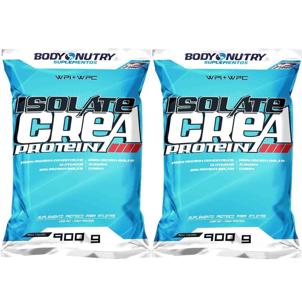 Kit 2X Isolate Crea Protein - 900g Refil Morango - Body Nutry